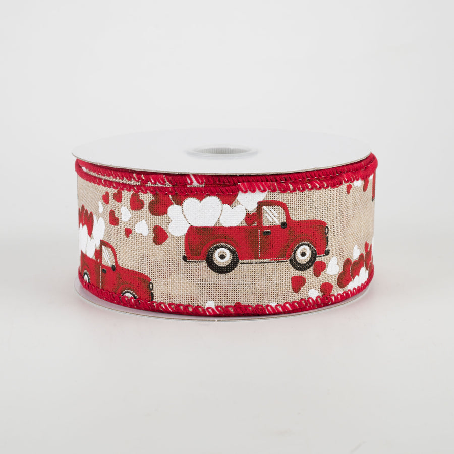 1.5" Trucks & Hearts Ribbon: Natural (10 Yards)