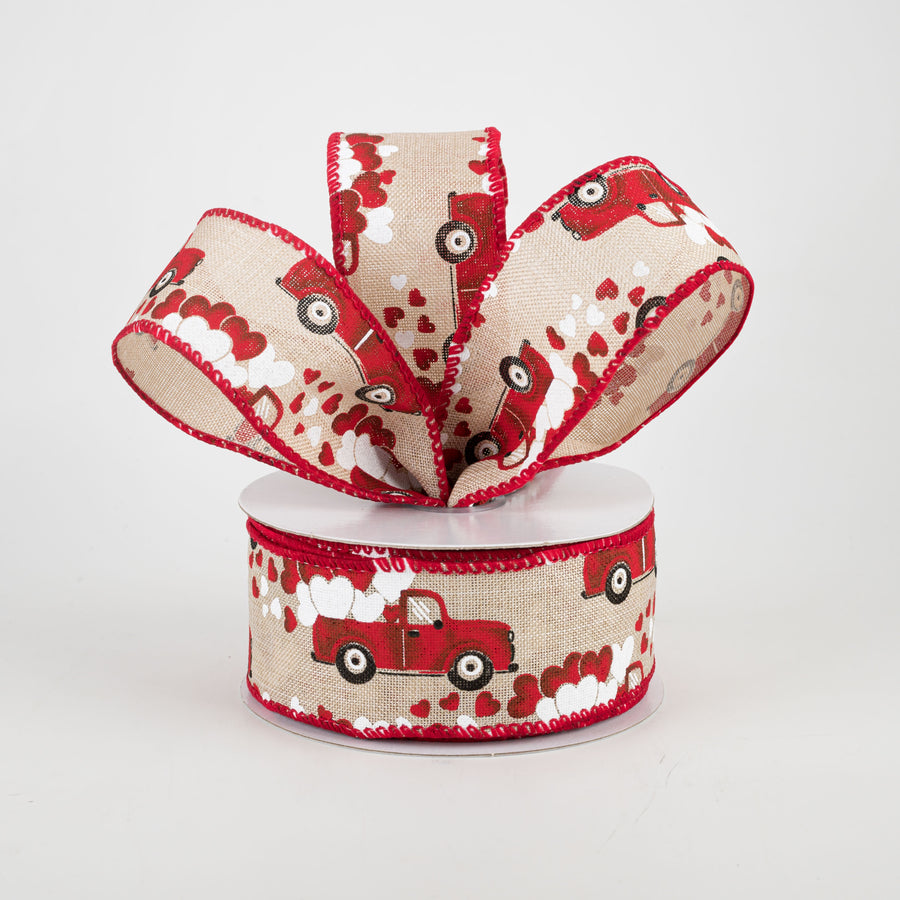 1.5" Trucks & Hearts Ribbon: Natural (10 Yards)