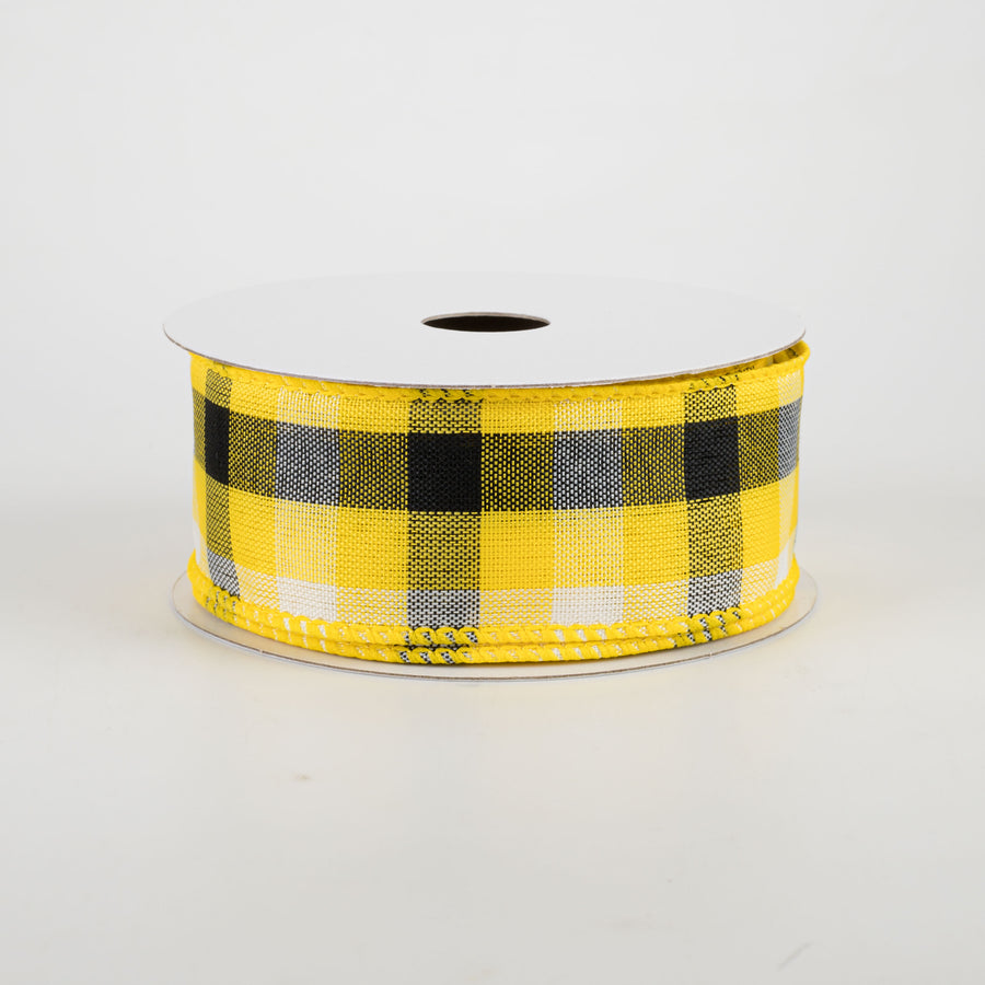 1.5" Milos Check Ribbon: Yellow, Black, White (10 Yards)