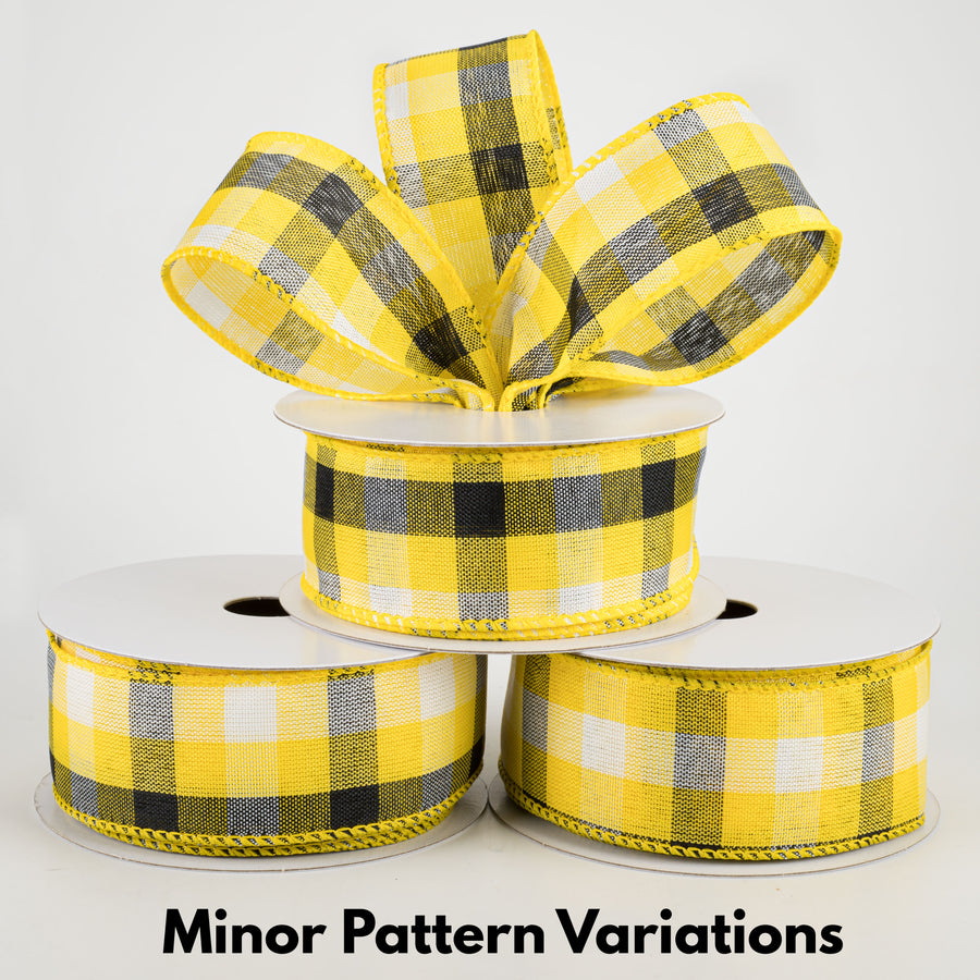 1.5" Milos Check Ribbon: Yellow, Black, White (10 Yards)