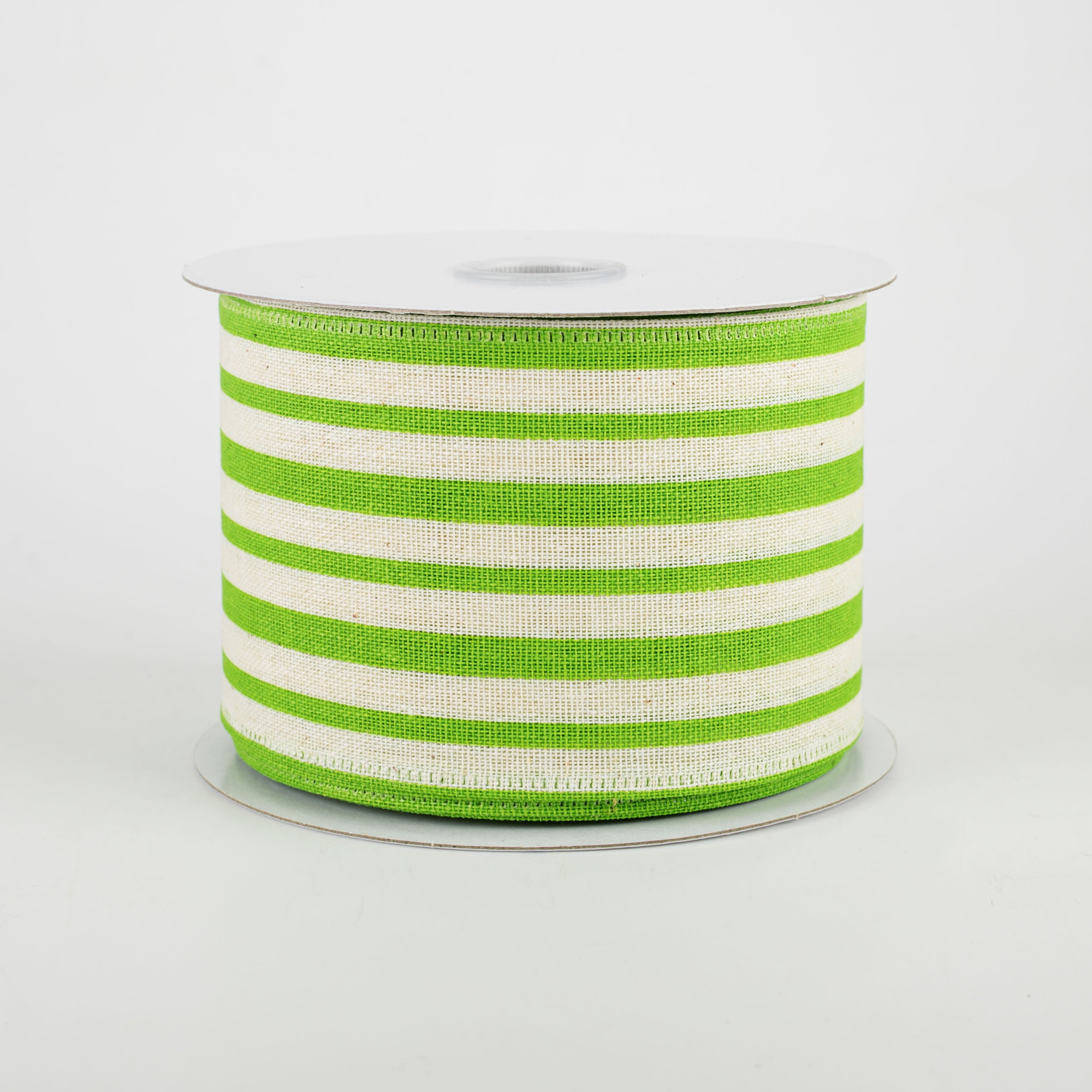 2.5" Vertical Variated Stripes Ribbon: Ivory & Green (10 Yards)