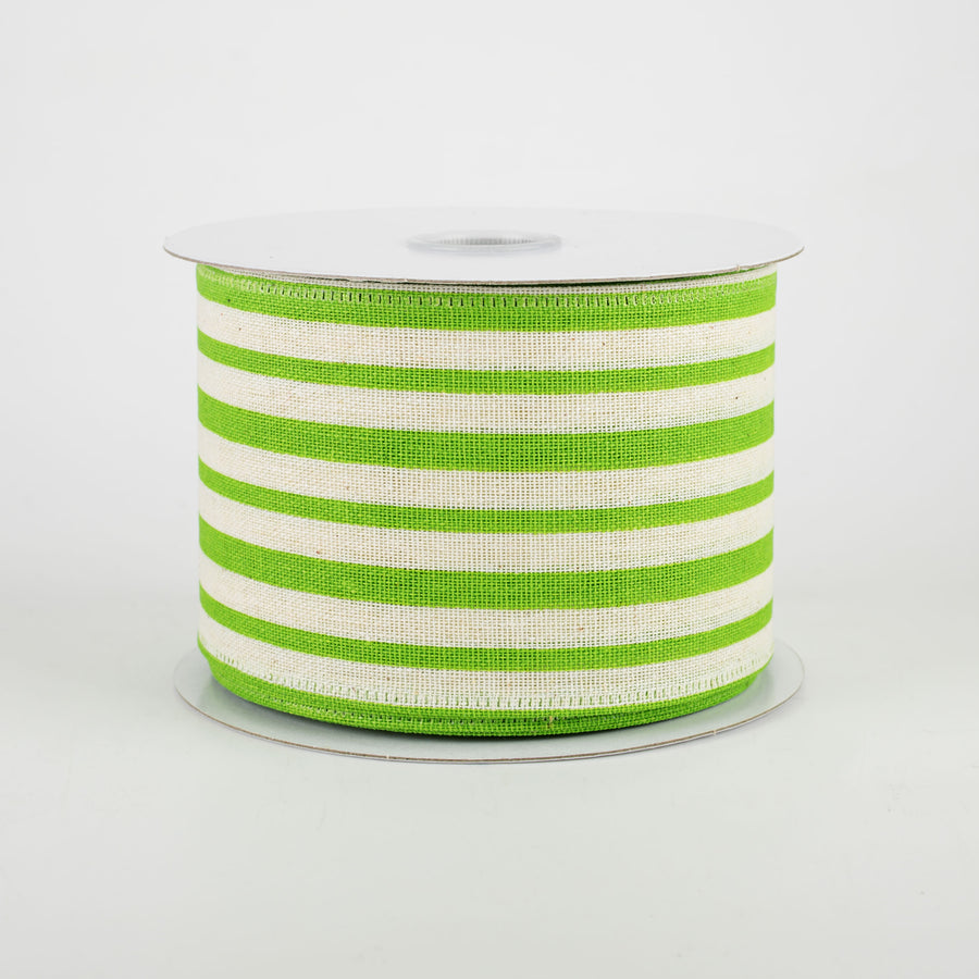 2.5" Vertical Variated Stripes Ribbon: Ivory & Green (10 Yards)