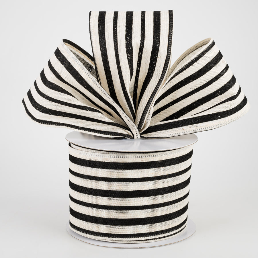 2.5" Vertical Variated Stripes Ribbon: Ivory & Black (10 Yards)