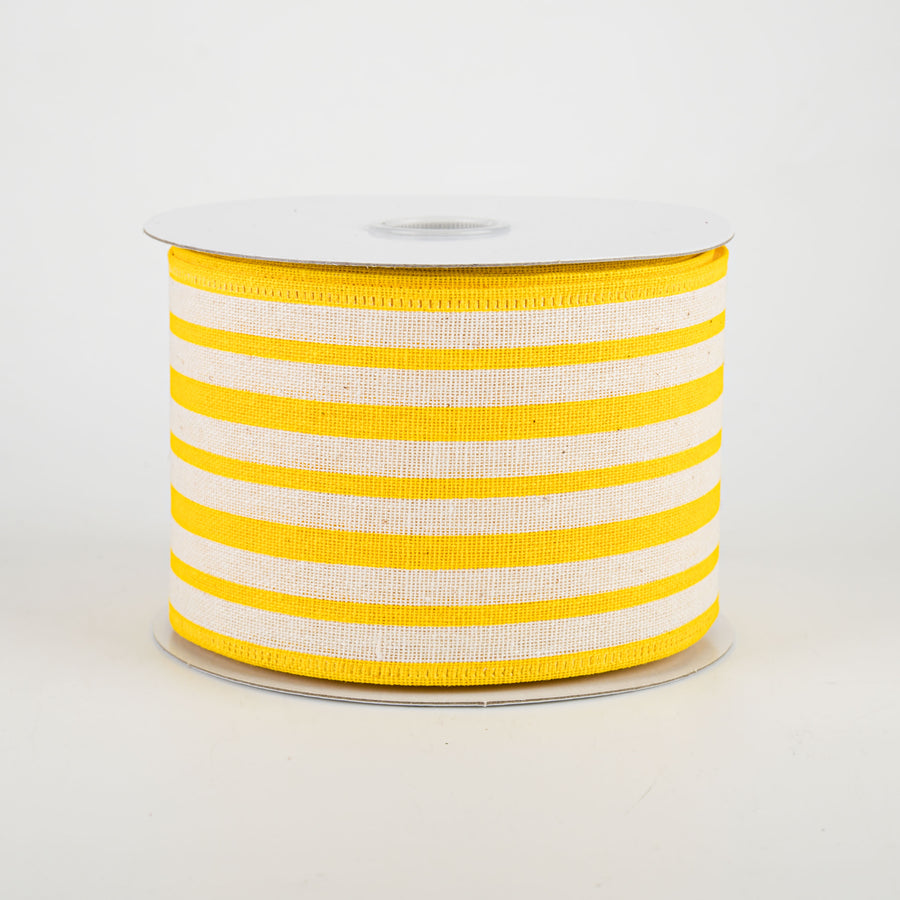 2.5" Vertical Variated Stripes Ribbon: Ivory & Yellow (10 Yards)