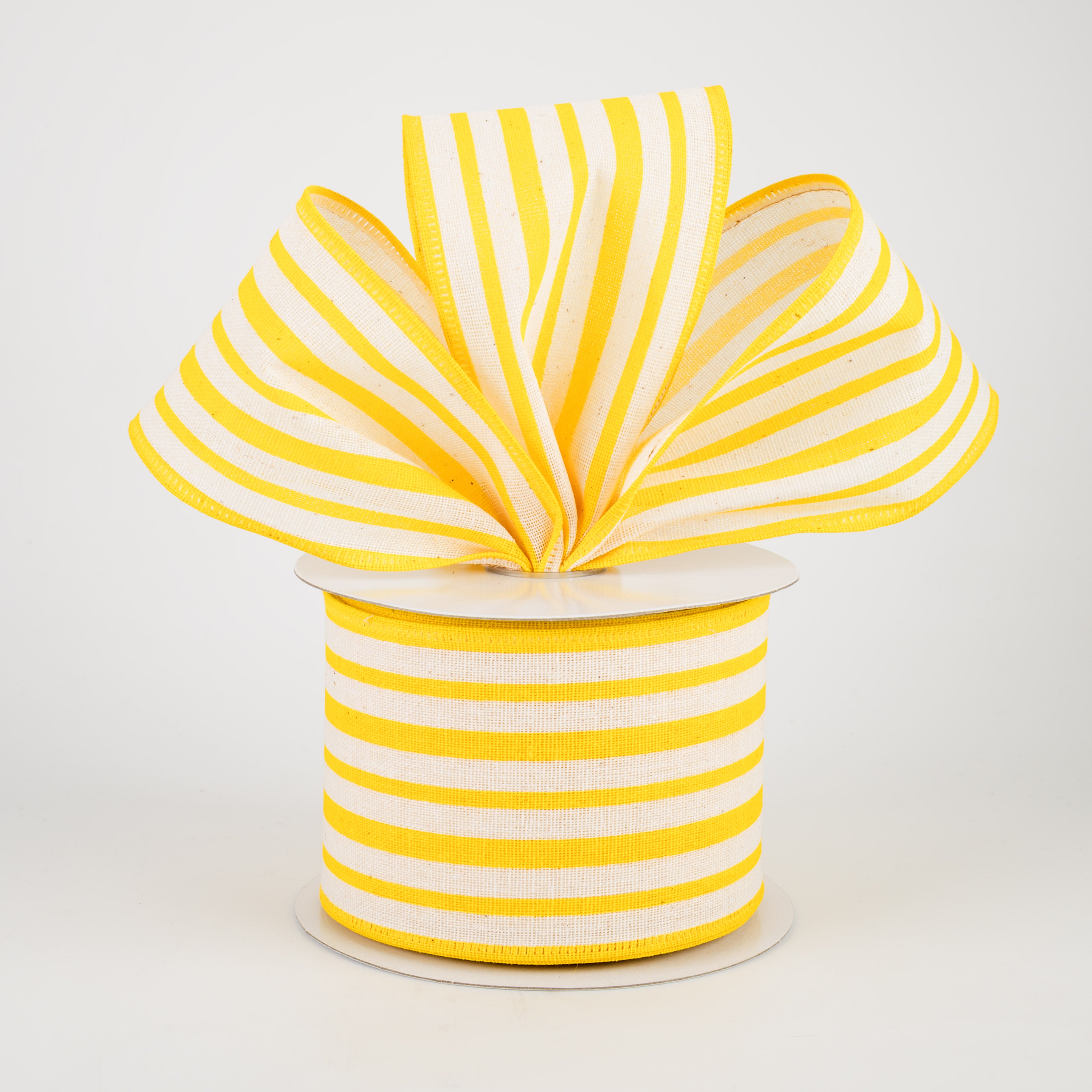 2.5" Vertical Variated Stripes Ribbon: Ivory & Yellow (10 Yards)