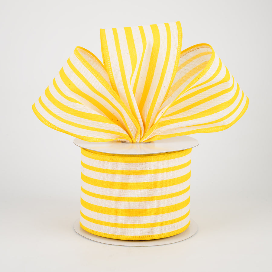 2.5" Vertical Variated Stripes Ribbon: Ivory & Yellow (10 Yards)
