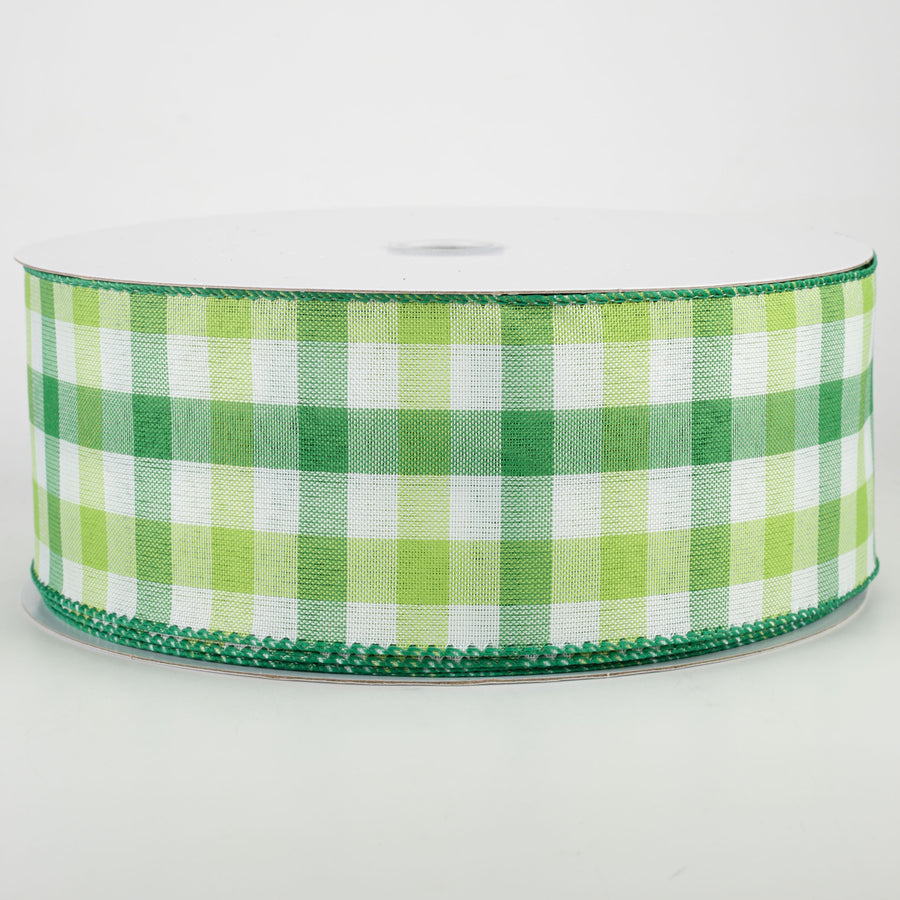 2.5" Garden Check Ribbon: Green, White, Lime (50 Yards)