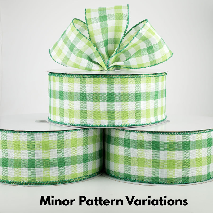 2.5" Garden Check Ribbon: Green, White, Lime (50 Yards)