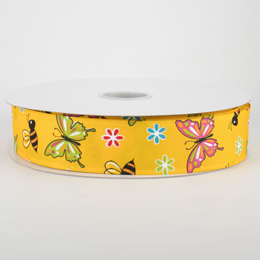 1.5" Butterflies & Bees Ribbon: Daffodil Yellow (50 Yards)