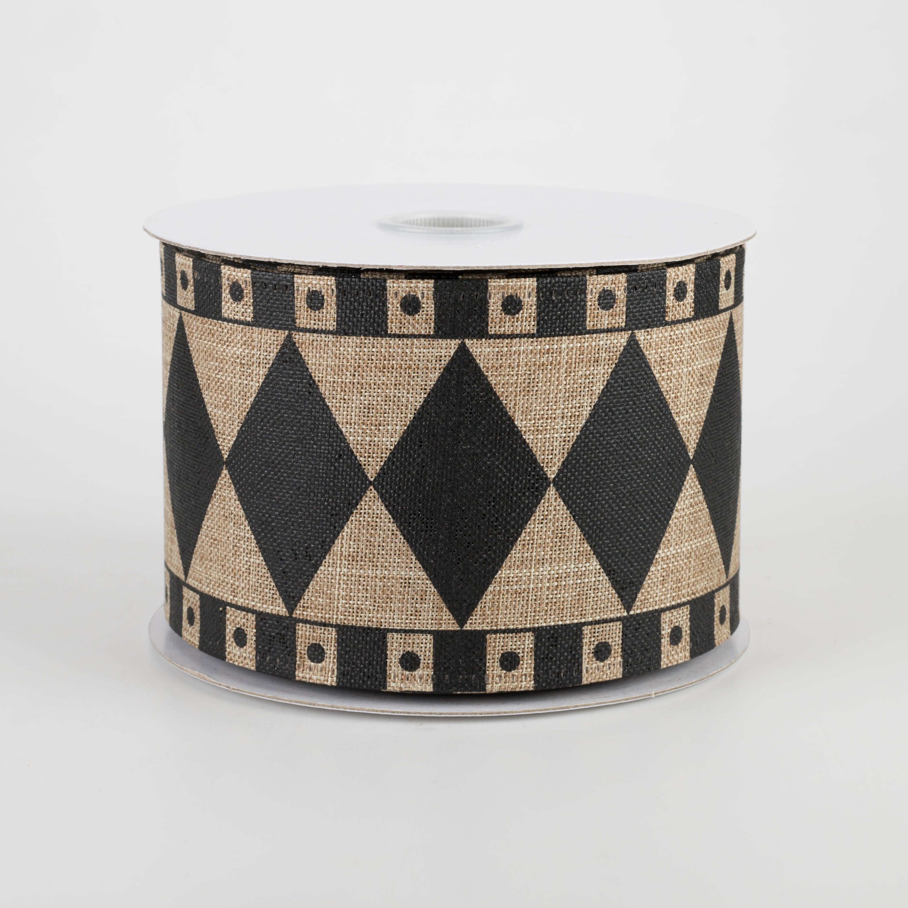 2.5" Harlequin Fun Diamond Ribbon: Natural & Black (10 Yards)