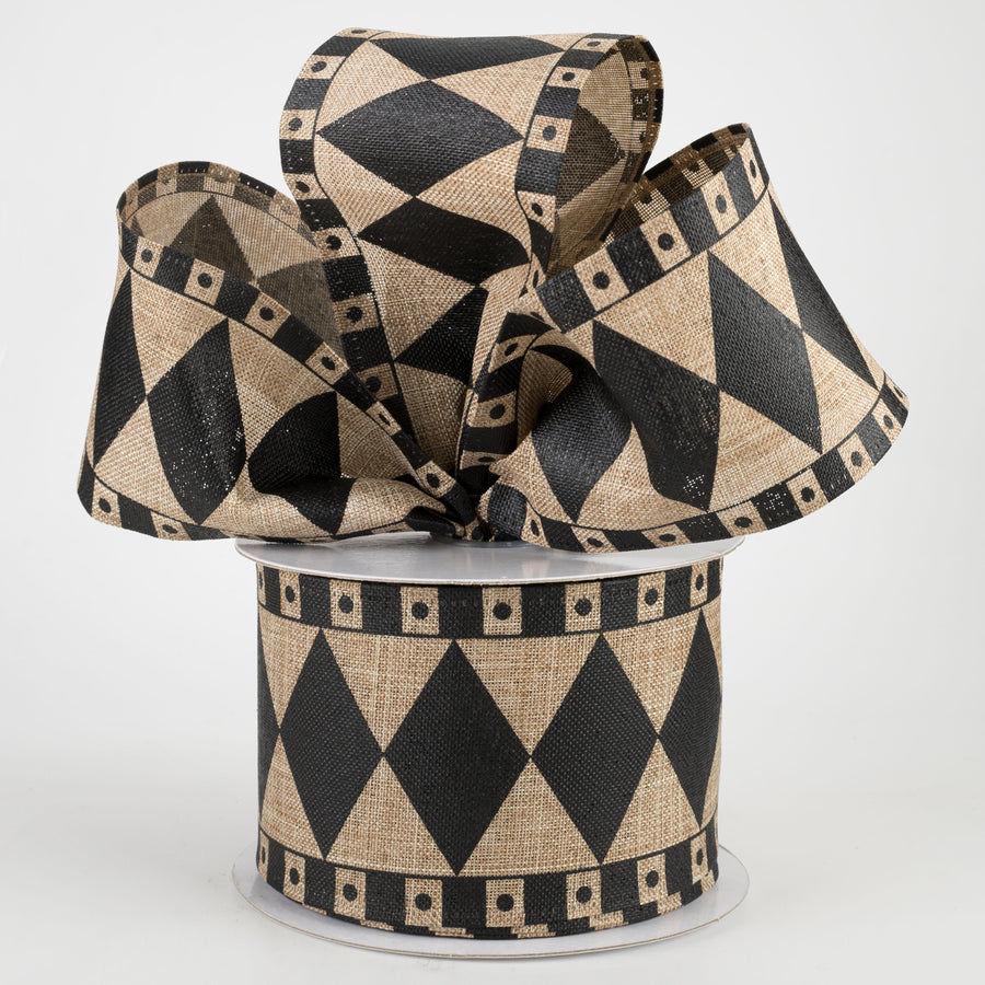 2.5" Harlequin Fun Diamond Ribbon: Natural & Black (10 Yards)