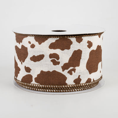 2.5" Cow Print Cotton Ribbon: Cream & Brown (10 Yards)