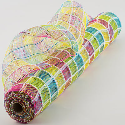 21" Plaid Squares Fuzzy Grid Mesh: Spring