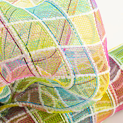 21" Plaid Squares Fuzzy Grid Mesh: Spring