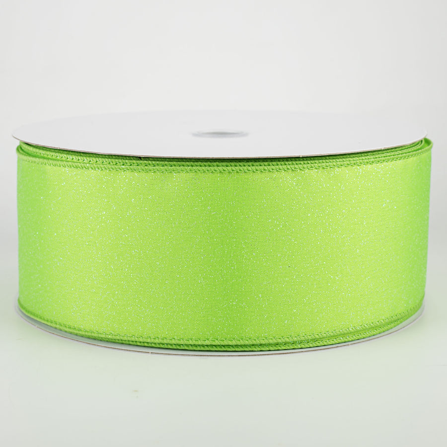 2.5" Iridescent Glitter Misted Satin Ribbon: Lime (50 Yards)