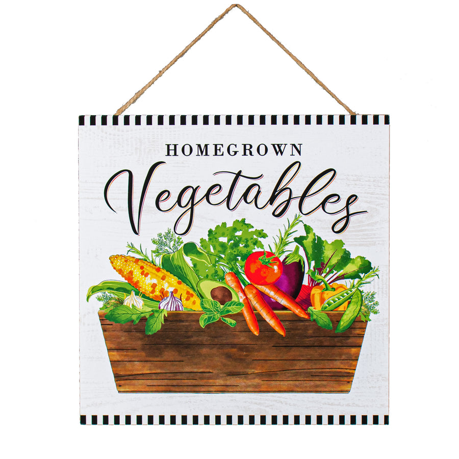 10" Square Wooden Sign: Homegrown Vegetables