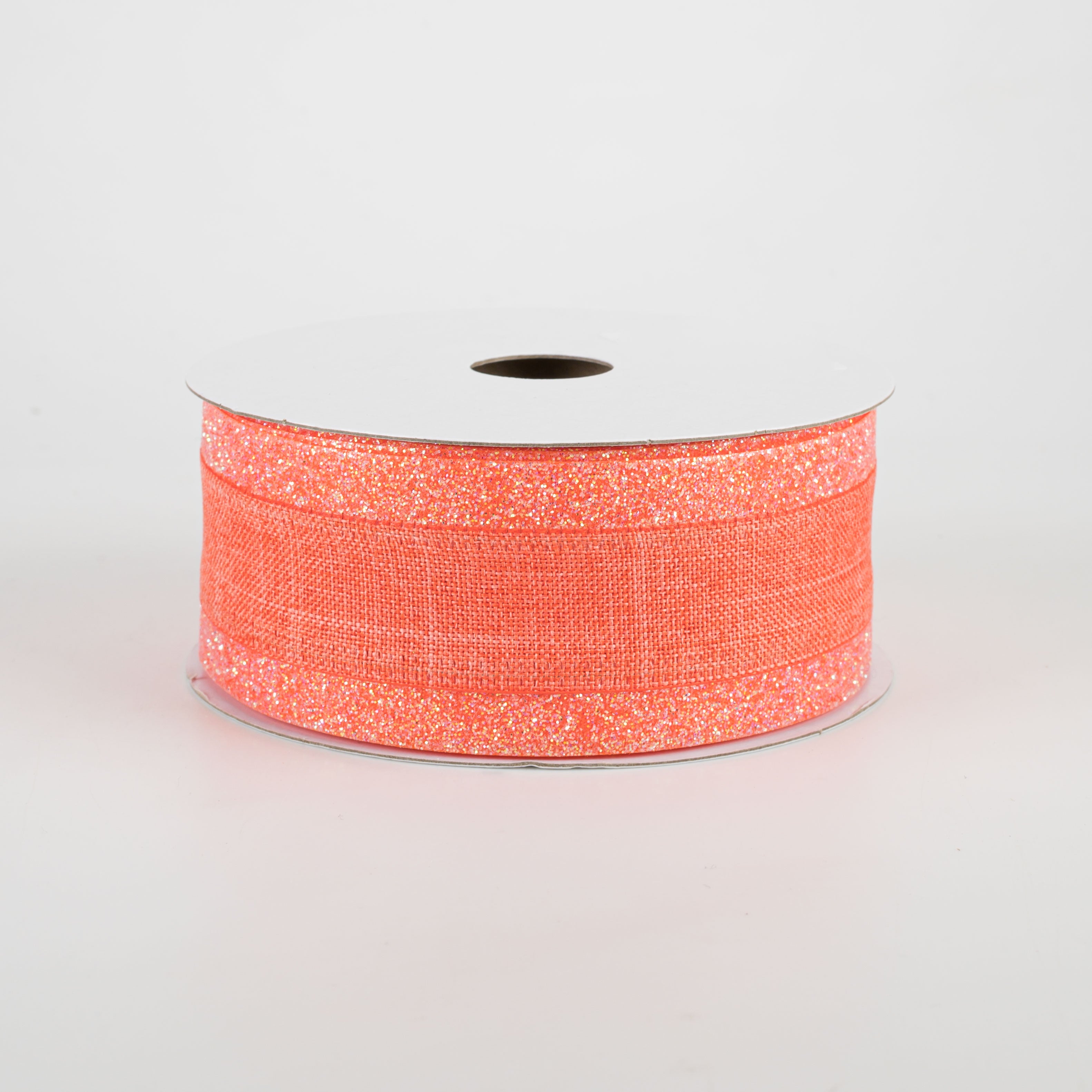 1.5" Canvas On Satin Glitter Ribbon: Dark Coral (10 Yards)