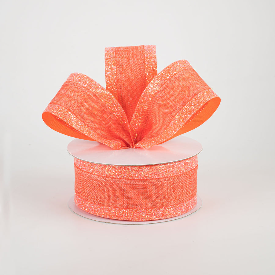 1.5" Canvas On Satin Glitter Ribbon: Dark Coral (10 Yards)