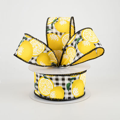 1.5" Gingham Lemons Ribbon: Black (10 Yards)