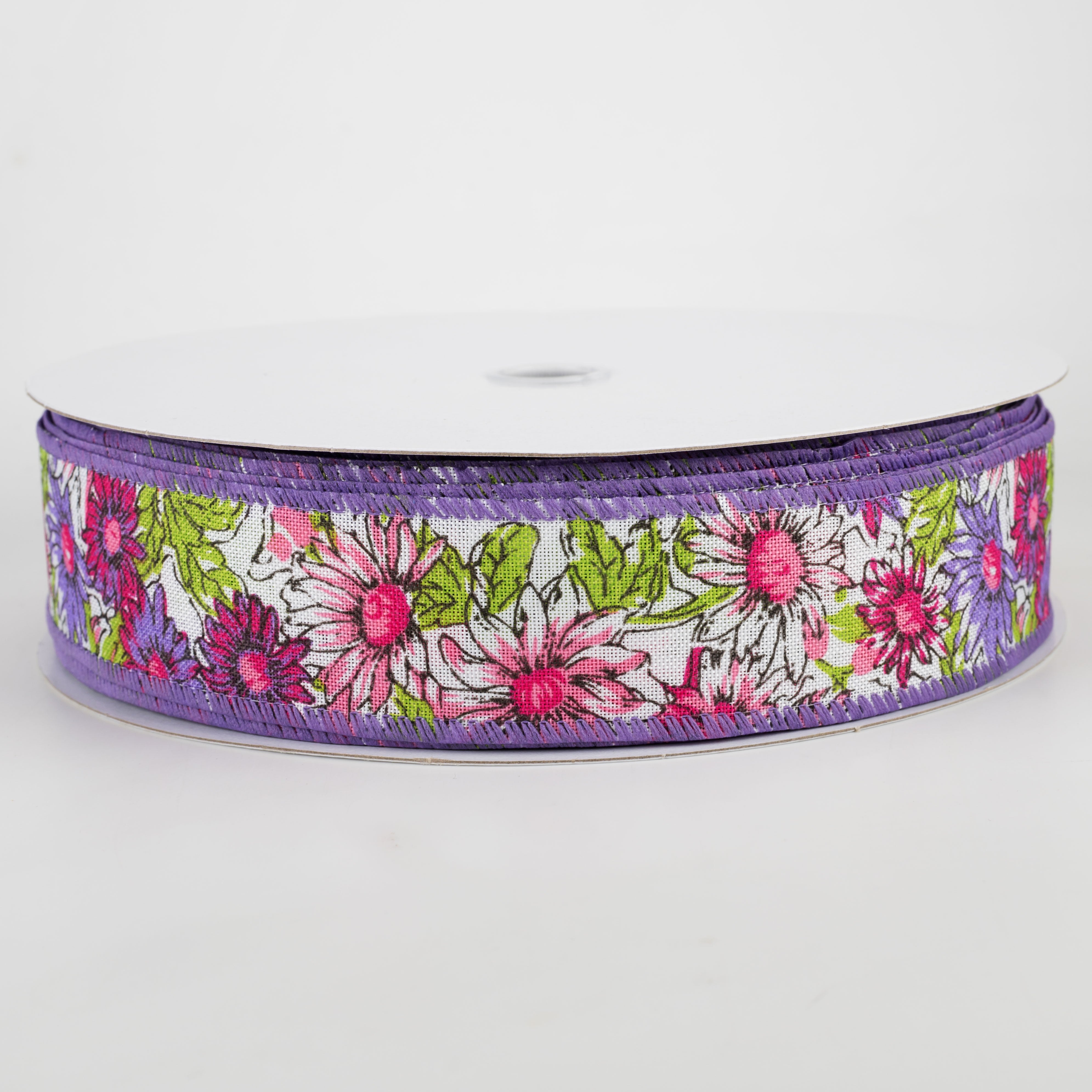 1.5" Watercolor Daisies Ribbon: Pink & Purple (50 Yards)