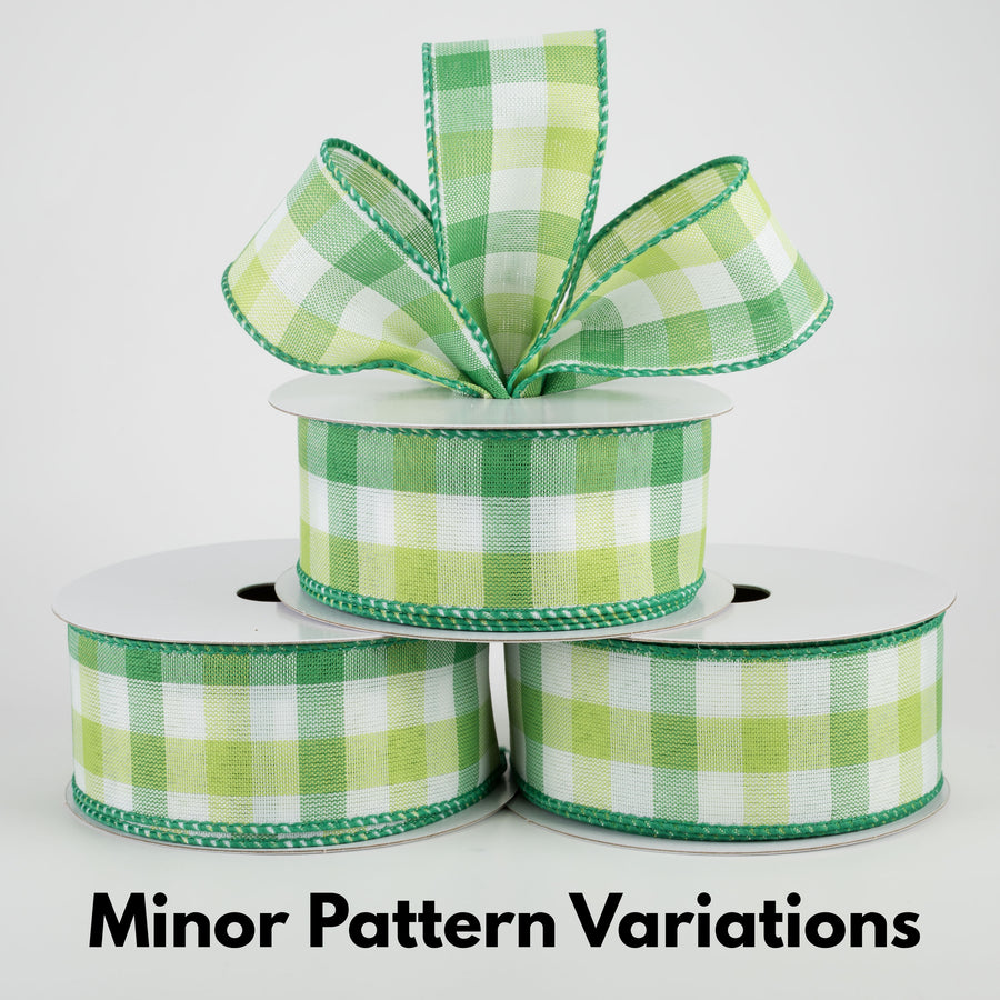 1.5" Garden Check Ribbon: Green, White, Lime (10 Yards)