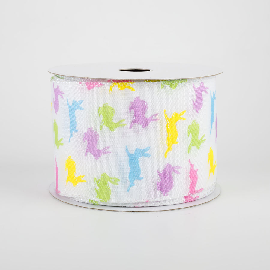 2.5" Pastel Bunnies Ribbon: White (10 Yards)