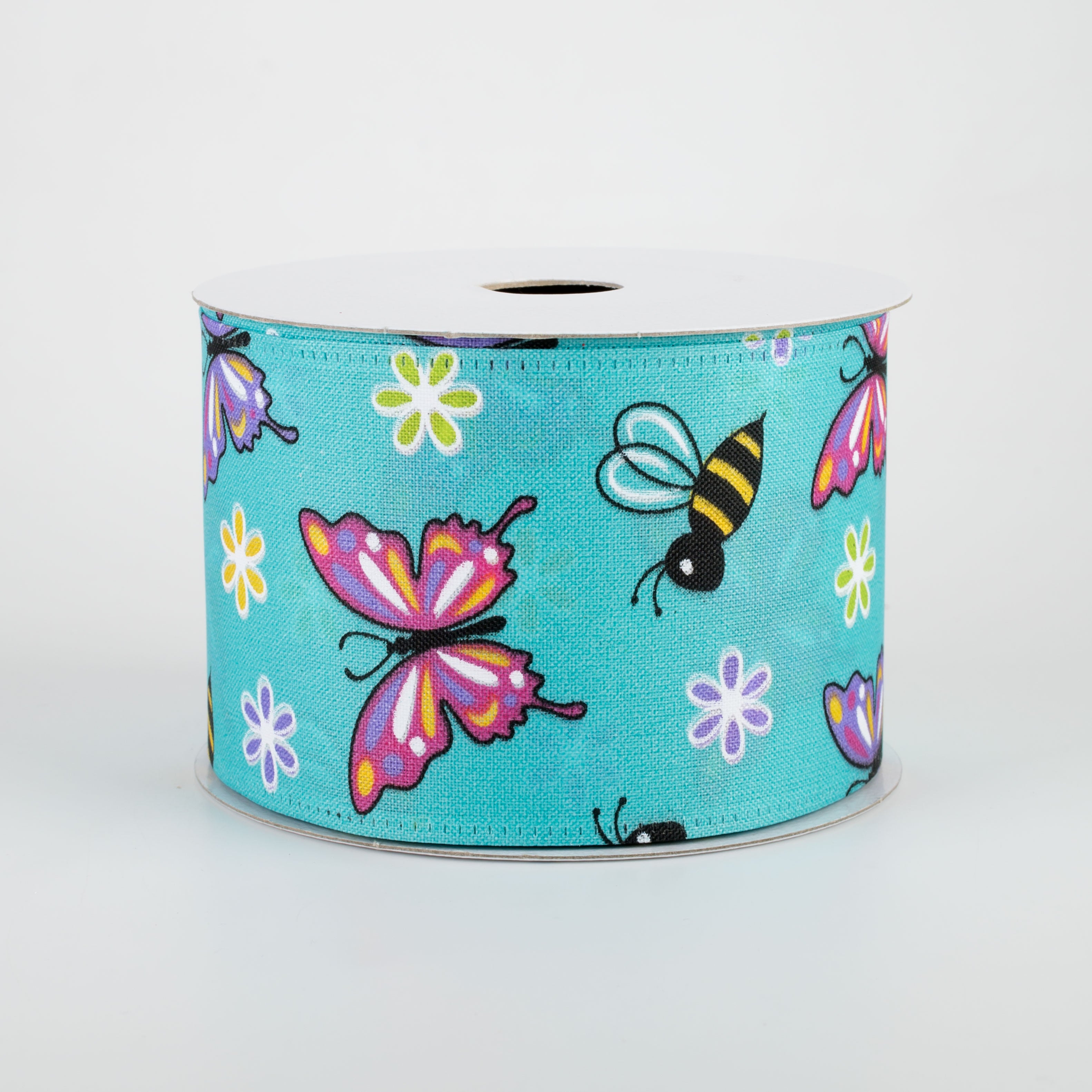 2.5" Butterflies & Bees Ribbon: Teal (10 Yards)