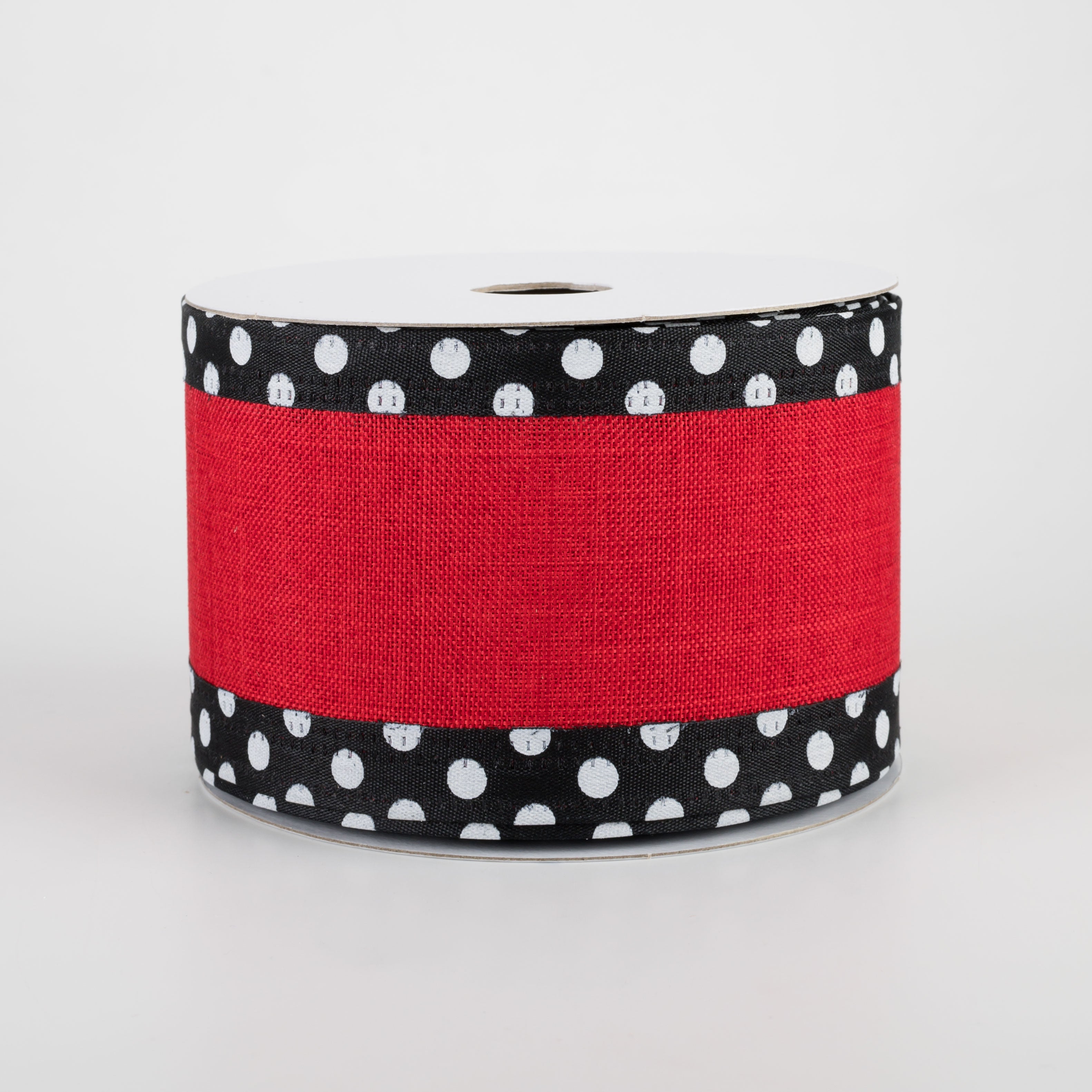 2.5" Black & White Polka Dot Edge Ribbon: Red (10 Yards)