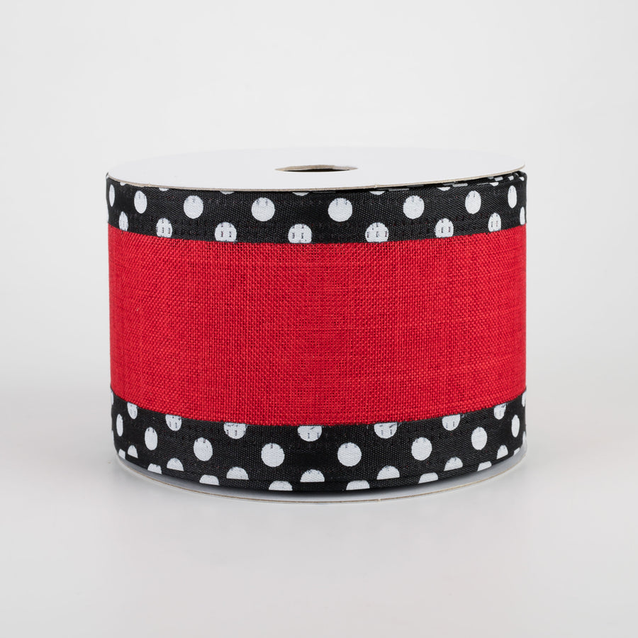 2.5" Black & White Polka Dot Edge Ribbon: Red (10 Yards)