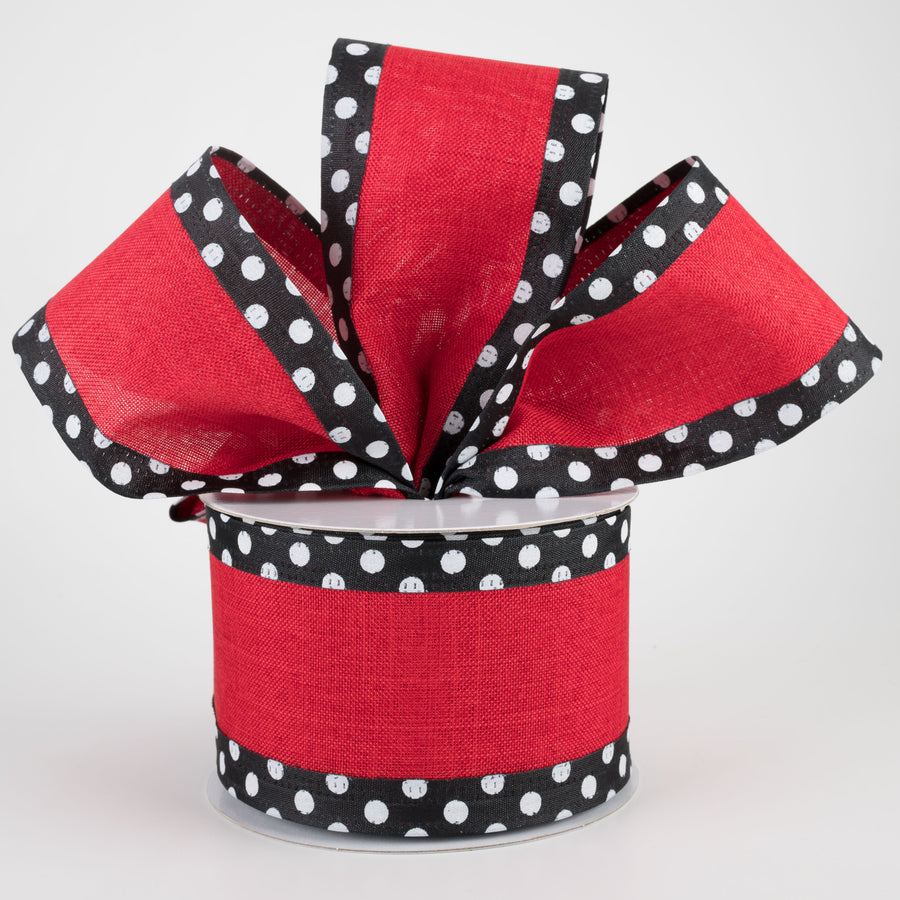 2.5" Black & White Polka Dot Edge Ribbon: Red (10 Yards)