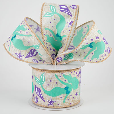 2.5" Mermaid & Shells Ribbon: Natural (10 Yards)