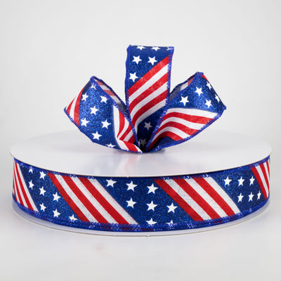 1.5" Patriotic Diagonal Stars & Stripes Ribbon (50 Yards)
