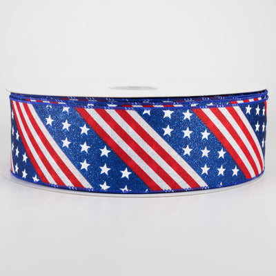 2.5" Patriotic Diagonal Stars & Stripes Ribbon (50 Yards)