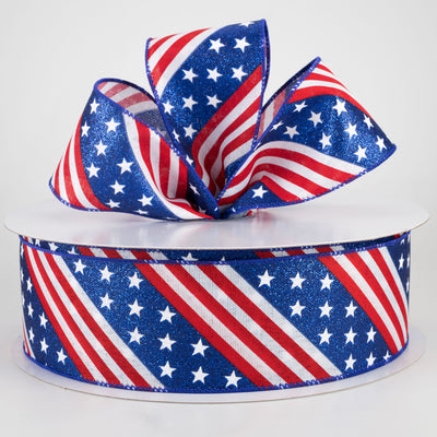 2.5" Patriotic Diagonal Stars & Stripes Ribbon (50 Yards)