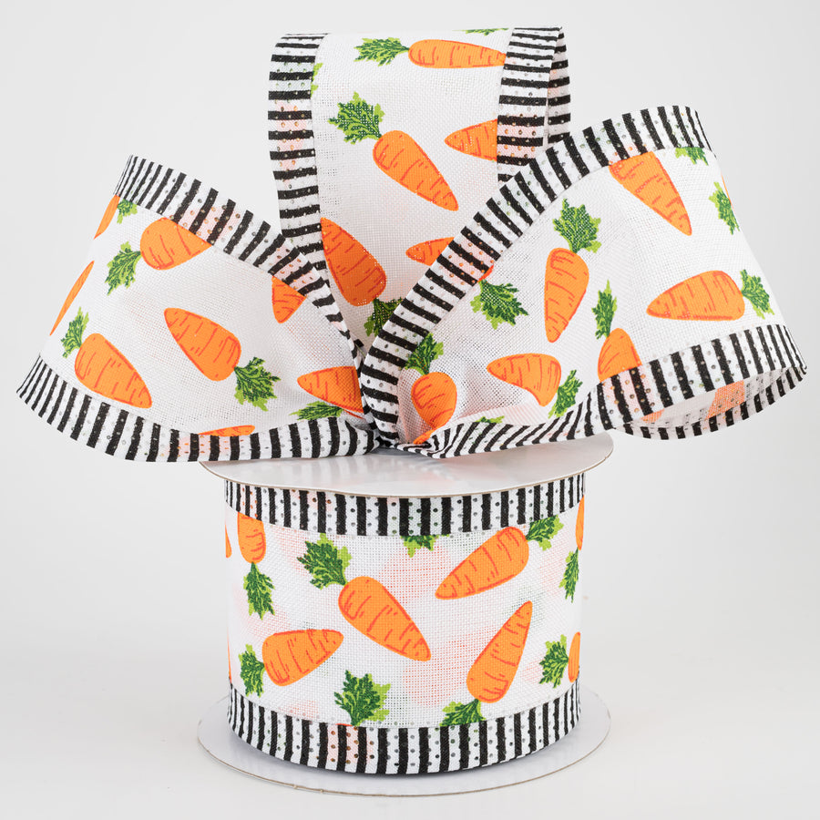 2.5" Carrots Thin Stripe Edge Ribbon: White (10 Yards)