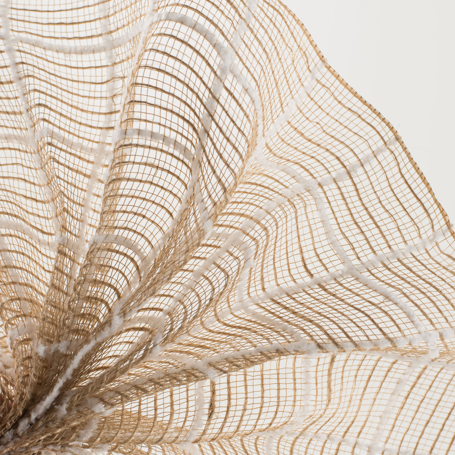10" Burlap Fuzzy Grid Mesh: Natural & White
