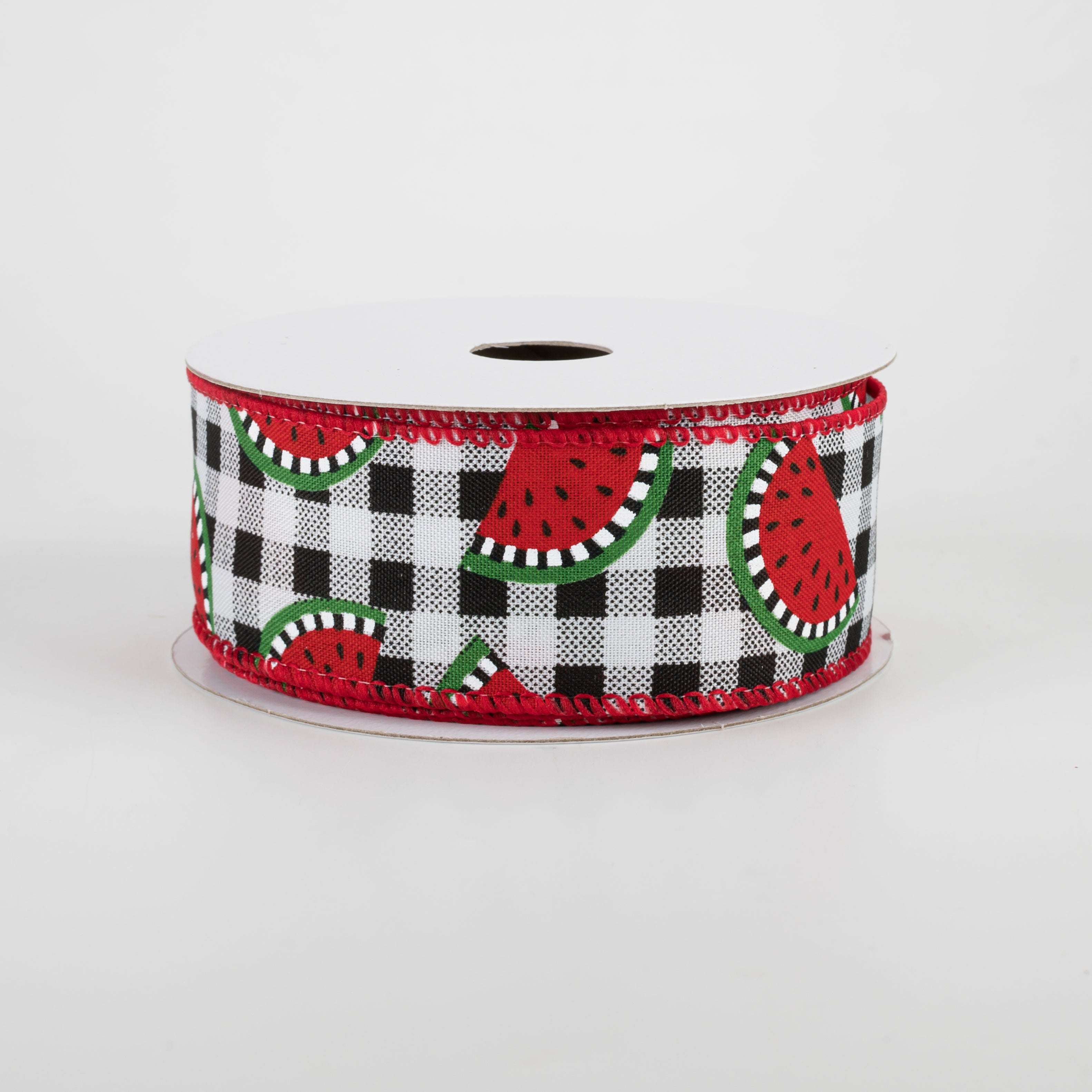 1.5" Buffalo Plaid With Watermelon Slices Ribbon (10 Yards)