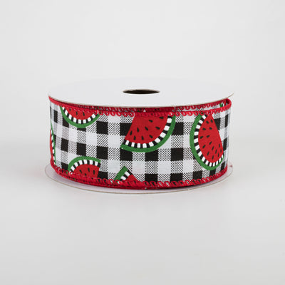 1.5" Buffalo Plaid With Watermelon Slices Ribbon (10 Yards)