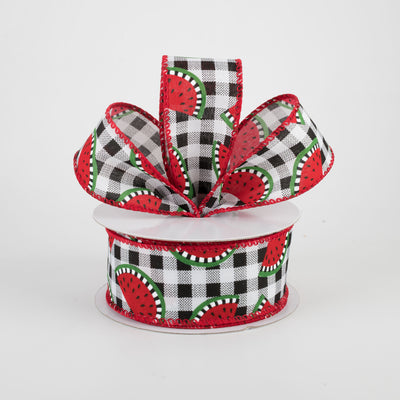 1.5" Buffalo Plaid With Watermelon Slices Ribbon (10 Yards)