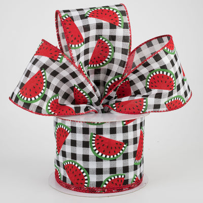 2.5" Buffalo Plaid With Watermelon Slices Ribbon (10 Yards)
