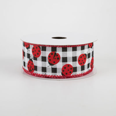 1.5" Printed Gingham Ladybugs Ribbon (10 Yards)