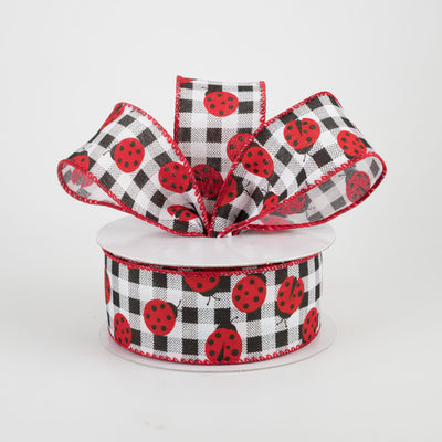1.5" Printed Gingham Ladybugs Ribbon (10 Yards)