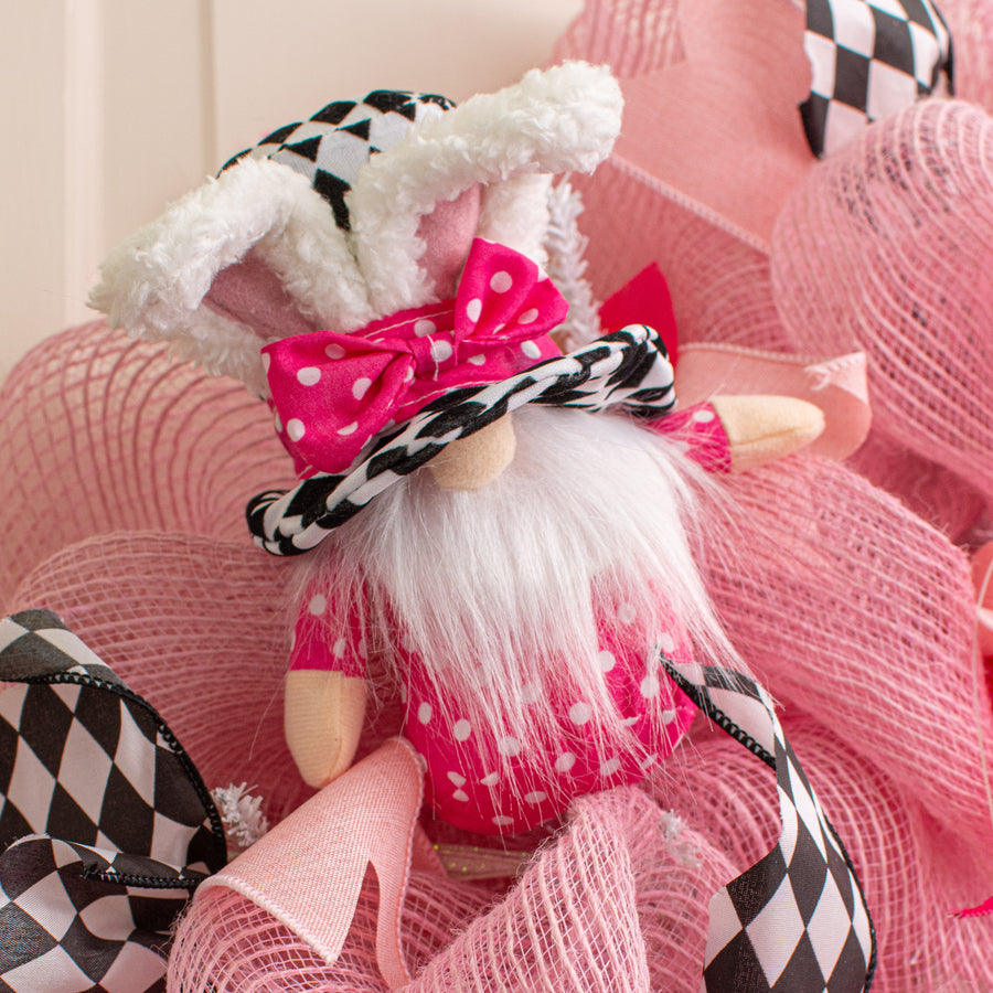 20" Bunny Harlequin Top Hat Gnome Pick: Fuchsia Pink