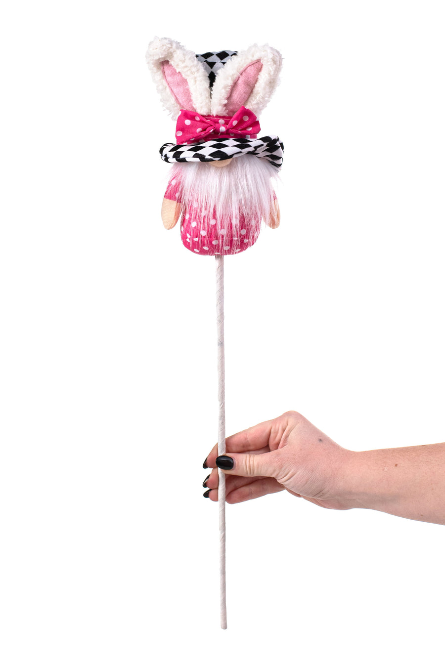 20" Bunny Harlequin Top Hat Gnome Pick: Fuchsia Pink