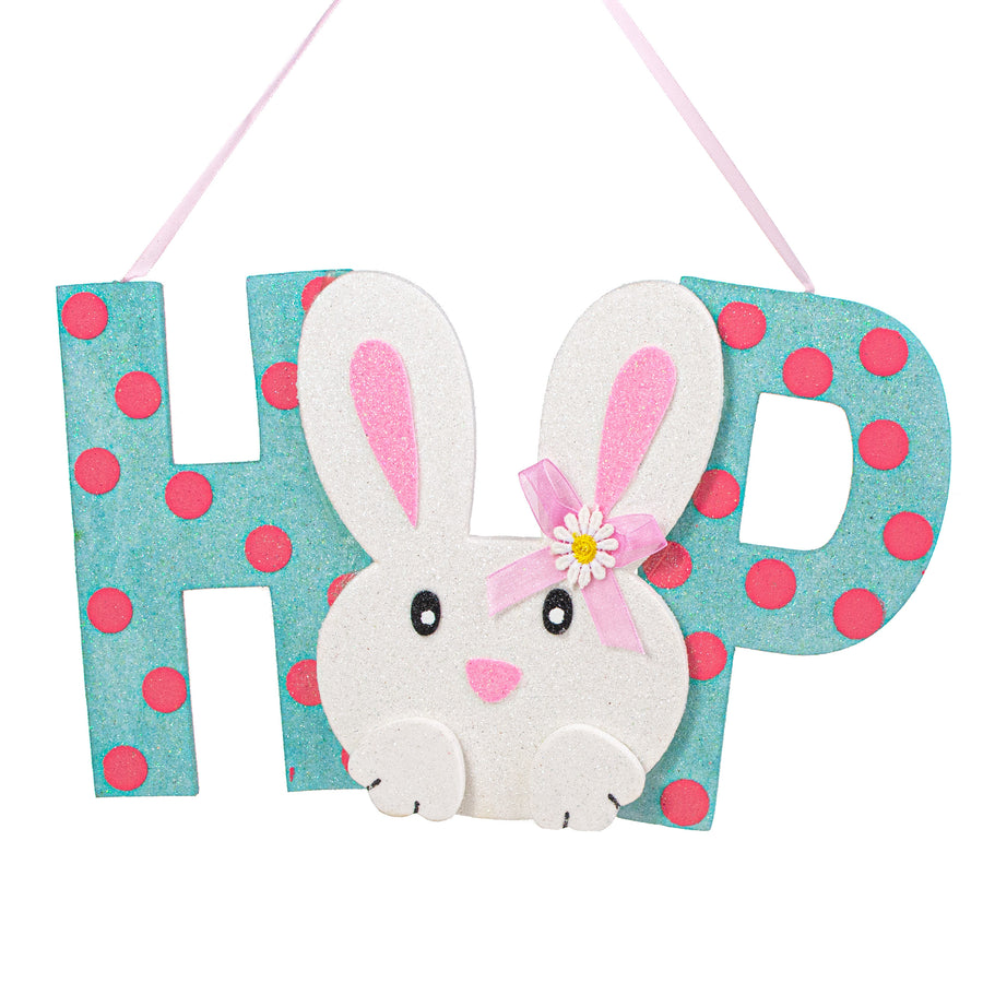 13.5" Bunny Hop Ornament: Blue & Pink