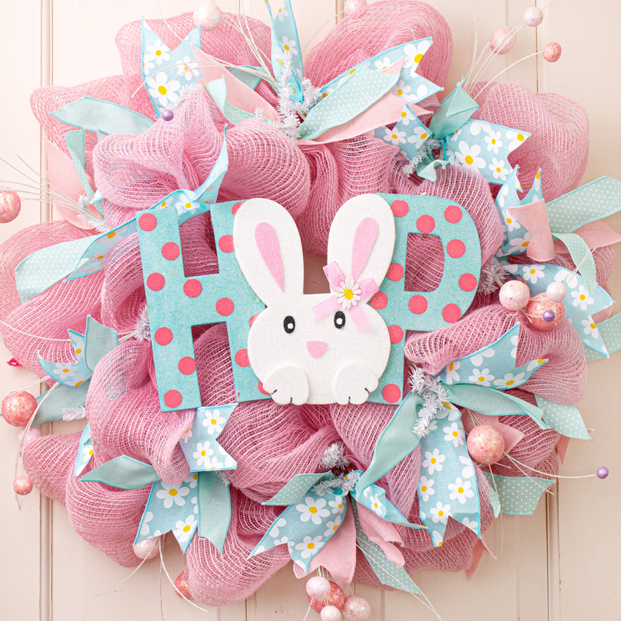 13.5" Bunny Hop Ornament: Blue & Pink