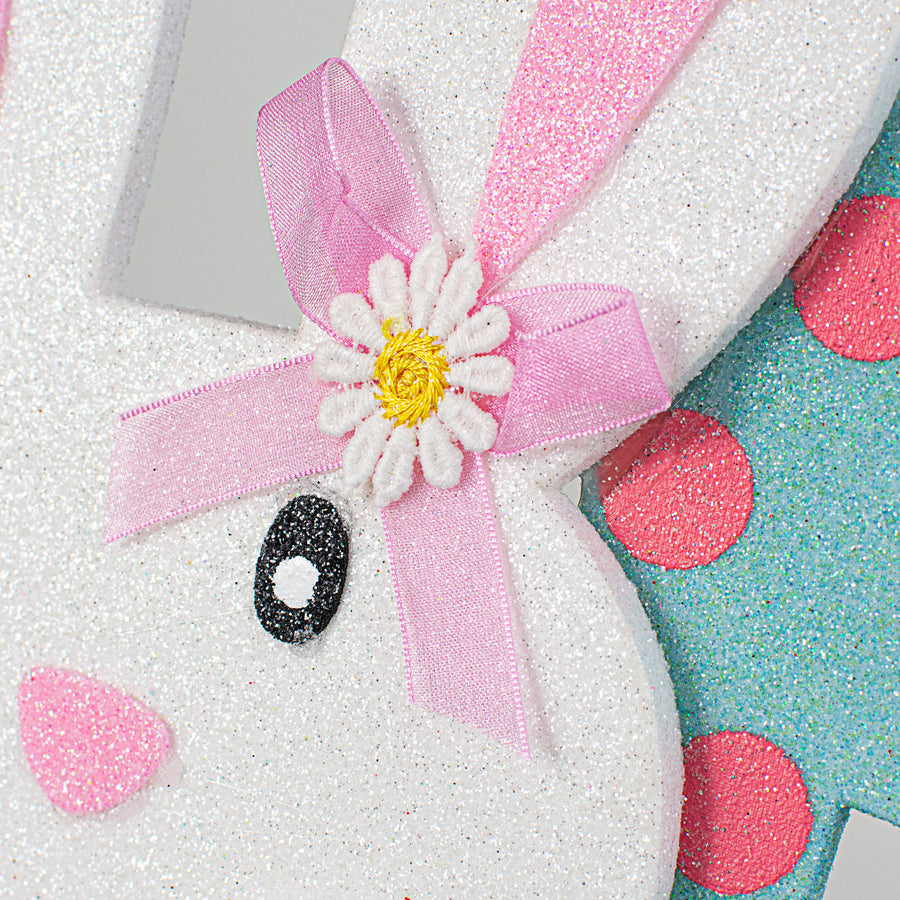 13.5" Bunny Hop Ornament: Blue & Pink
