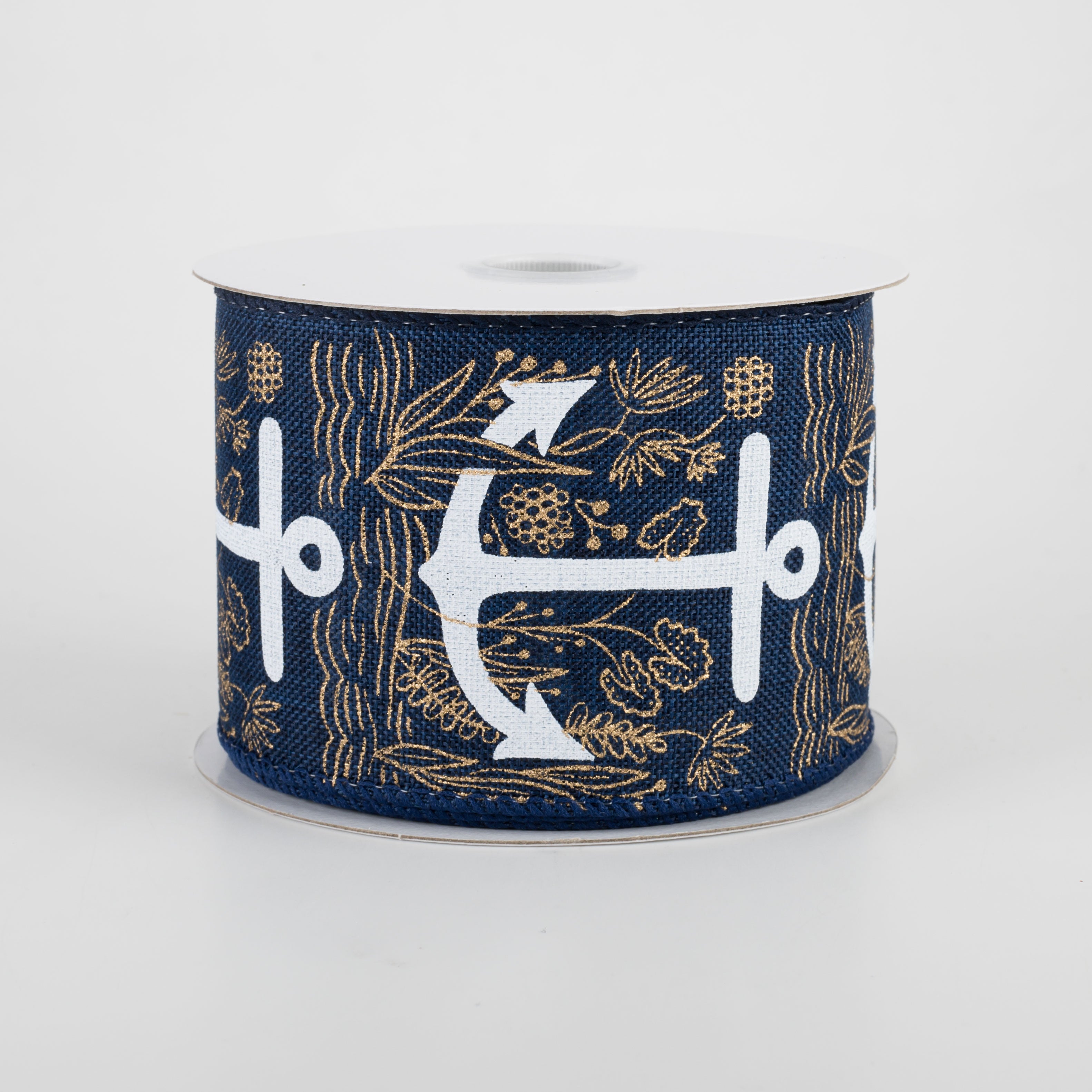 2.5" White Anchor Ribbon: Navy (10 Yards)