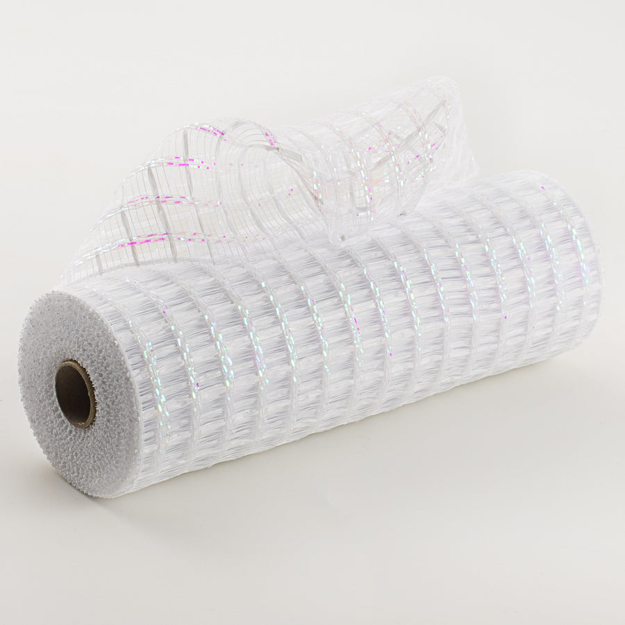 10" Wide Weave Metallic Mesh: White Check