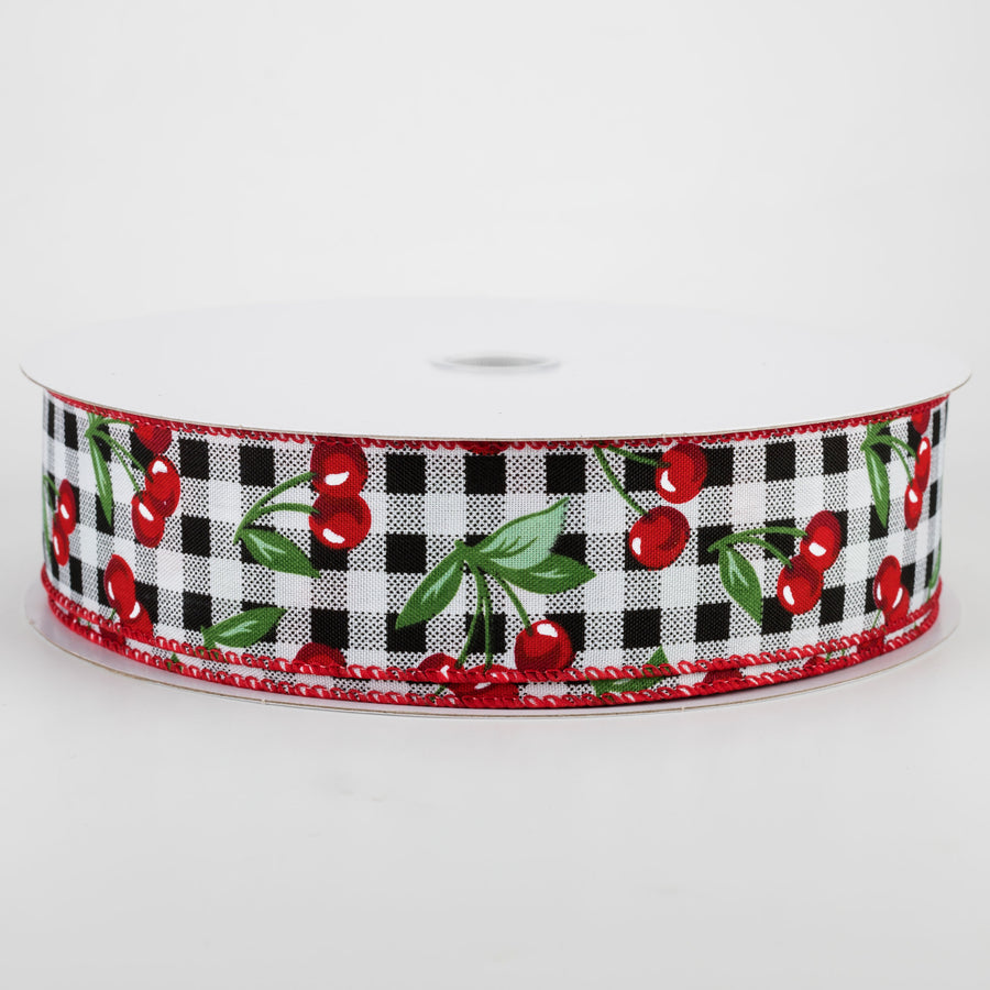 1.5" Gingham Cherries Ribbon (50 Yards)